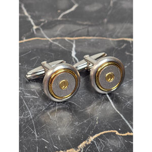 Alfred Dunhill Vintage Two-Tone Gold & Silver Round AD Logo Cufflinks